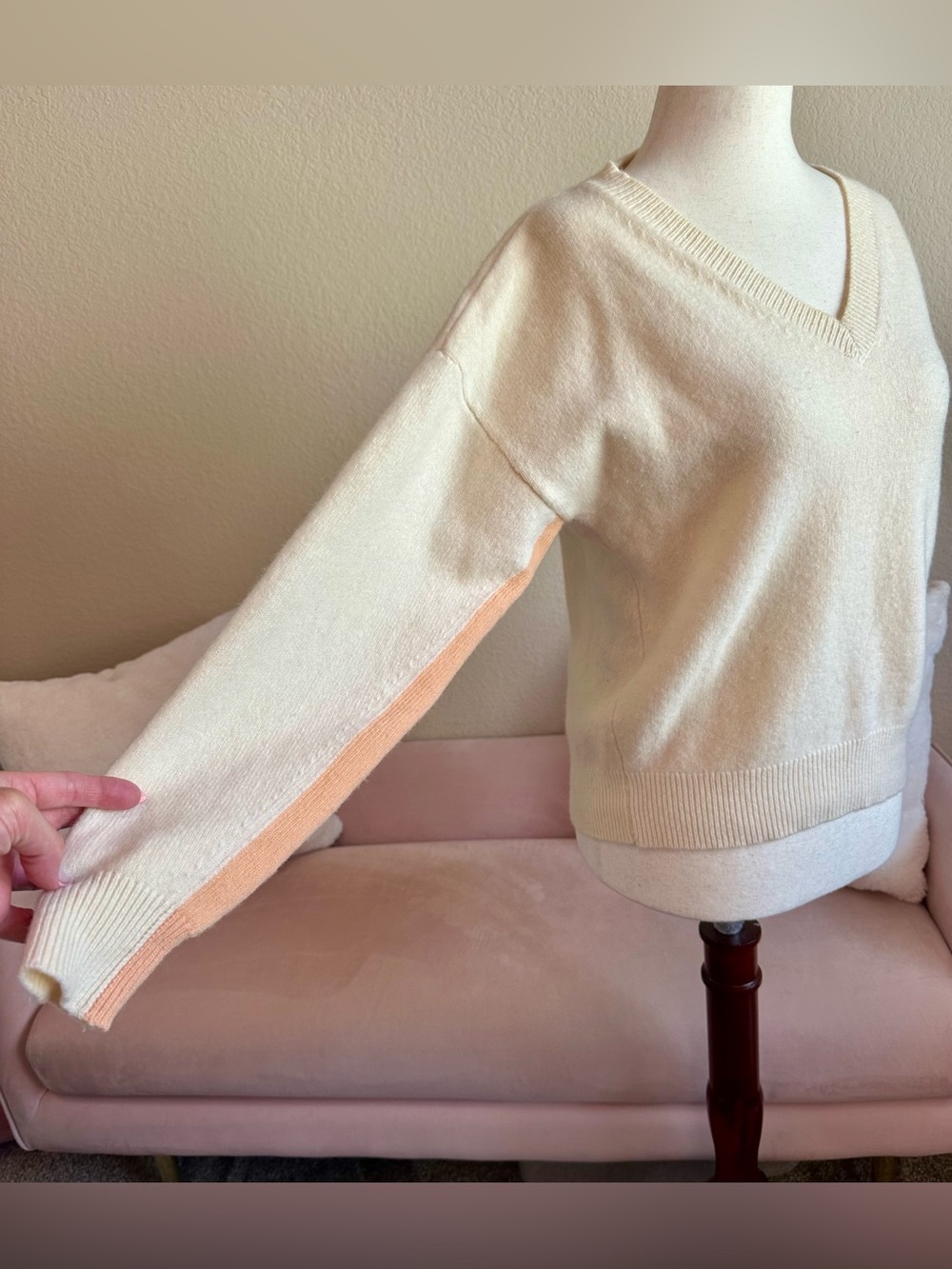 Sweaty Betty Sweater Cream Wool Pullover Orange 🍊 Stripe Sleeve Women XS Sporty